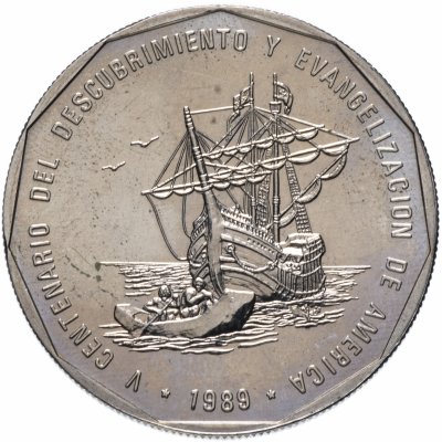 купить Доминикана 1 песо (peso) 1989 "500 лет открытию и евангелизации Америки"