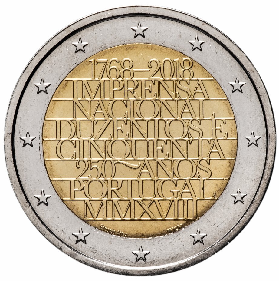 купить Португалия 2 евро 2018 "250 лет национальной типографии"