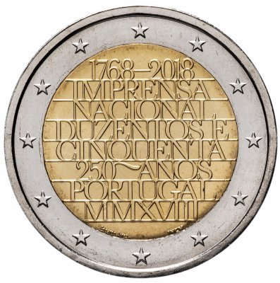 купить Португалия 2 евро 2018 "250 лет национальной типографии"