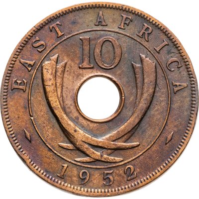 купить Британская Восточная Африка 10 центов (cents) 1952 H знак монетного двора: "H" - Хитон, Бирмингем