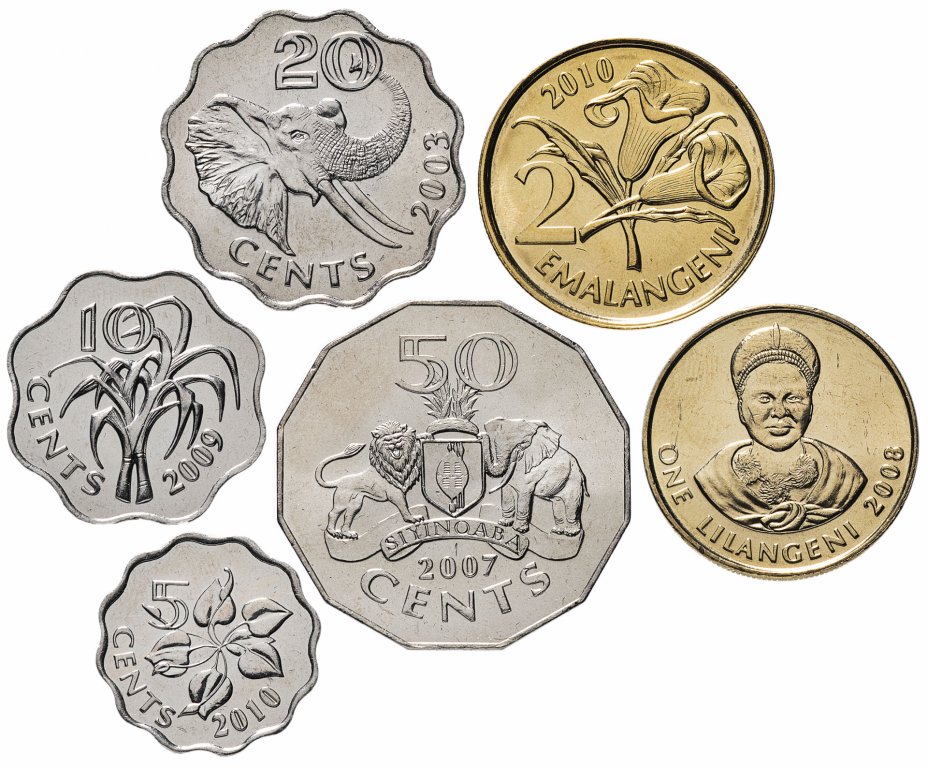 купить Свазиленд набор монет 2003 - 2010 год 5, 10, 20, 50 центов, 1 и 2 эмалангени (6 штук)
