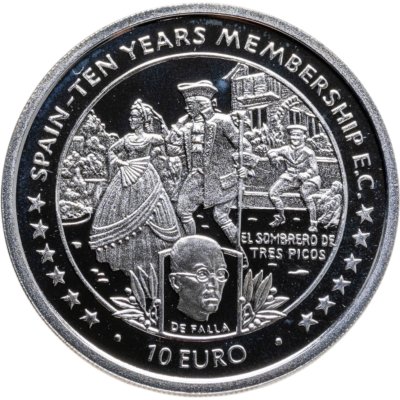 купить Остров Мэн 10 евро 1996 Испания - 10 лет членства в ЕС