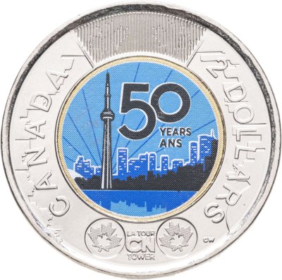 купить Канада 2 доллара 2026 "50 лет Канадской национальной башне, CN Tower", цветное покрытие