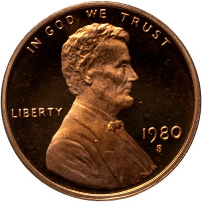 купить США 1 цент (cent) 1980 Proof Мемориал Линкольна (Lincoln Memorial Cent) знак монетного двора "S" - Сан-Франциско