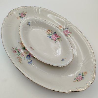 купить Набор из 2-х блюд овальной формы, украшенных цветочным декором, фарфор, деколь, золочение, Oscar Schaller & Co. (later Winterling), Германия, 1950-1970 гг.