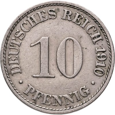 купить Германия 10 пфеннигов (pfennig) 1910, знак монетного двора: "A" - Берлин