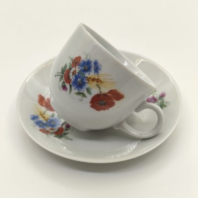 купить Пара кофейная с изображением полевых цветов, фарфор, деколь, Kahla, Германия, 1968-1987 гг.