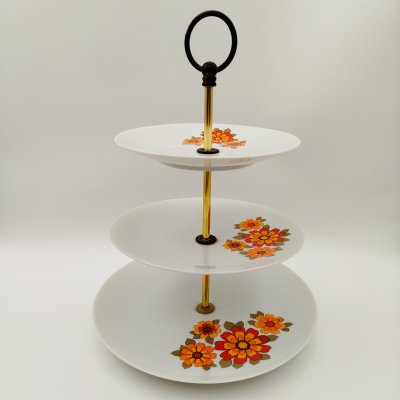купить Фруктовница трехуровневая с цветочным декором, фарфор, деколь, металл, Mitterteich Bavaria, Бавария, 1960-1980 гг.