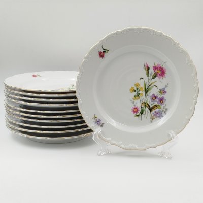 купить Набор из 11-ти десертных/закусочных тарелок с декором в виде полевых цветов, фарфор, деколь, золочение, Kahla, ГДР, 1960-1990 гг.