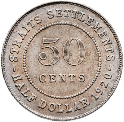купить Стрейтс Сетлментс 50 центов (cents) 1920 крест ниже бюста