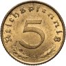Купить Германия, Третий рейх 5 рейхспфеннигов (reichspfennig) 1938, знак монетного двора "А" - Берлин