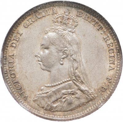 Купить Великобритания 1 шиллинг 1887 в слабе NNC MS63