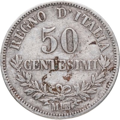 купить Италия 50 чентезимо (centesimi) 1863 Номинал на реверсе знак монетного двора: "M" - Милан