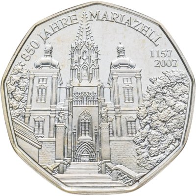Купить Австрия 5 евро (euro) 2007  850 лет Базилике Мариацелль