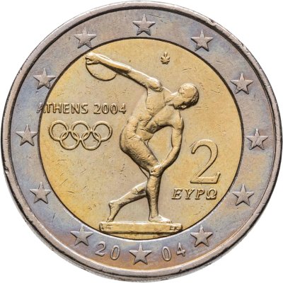 купить Греция 2 евро 2004 "XXVIII Летние олимпийские игры 2004 года в Афинах: Дискобол"