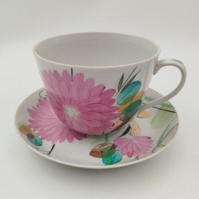 купить Пара чайная, украшенная изображением астр, фарфор, роспись, золочение, Дулевский фарфоровый завод (Дулёво), СССР, 1968-1991 гг.