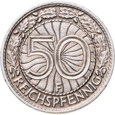 купить Германия 50 рейхспфеннигов (reichspfennig) 1928, знак монетного двора "F" — Штутгарт