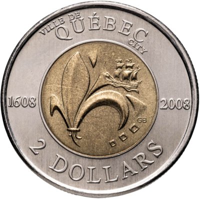 купить Канада 2 доллара (dollars) 2008 400 лет с момента основания Квебека