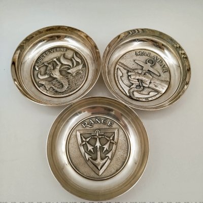 купить Набор из 3 пепельниц с морскими гербами, фирма "A.A. Lion", металл, серебрение, Франция, 1950-1970 гг.
