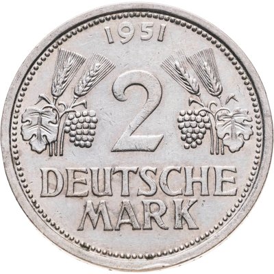 купить Германия 2 марки 1951, знак монетного двора: "J" - Гамбург