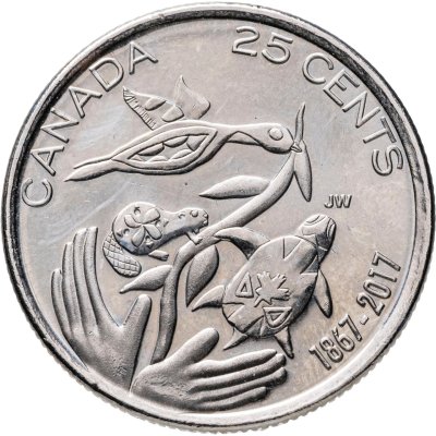 купить Канада 25 центов (cents) 2017 "150 лет Конфедерации Канада - Надежда на зелёное будущее"