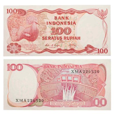 купить Индонезия - 100 рупий 1984 "Веероносный голубь. Плотина Асахан" Фауна (Pick 122)