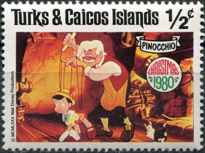 купить Теркс и Кайкос Почтовая марка 1980 "Джеппетто, Пиноккио и Фигаро"