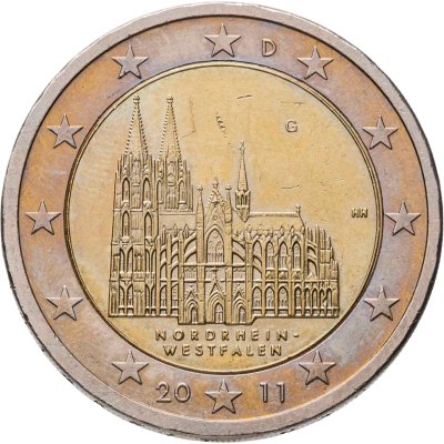купить Германия 2 евро (euro) 2011 "Федеральные земли Германии - Кёльнский собор, Северный Рейн — Вестфалия", знак монетного двора "G" - Карлсруэ