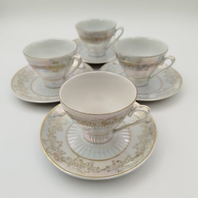 купить Набор из 4-х кофейных пар с растительным орнаментом, фарфор, люстр, золочение, ГДР, 1960-1980 гг.