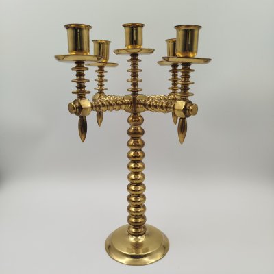 купить Подсвечник пятирожковый на витом основании с декоративными пиками, металл, золочение, Российская Федерация, 2000-2020 гг.