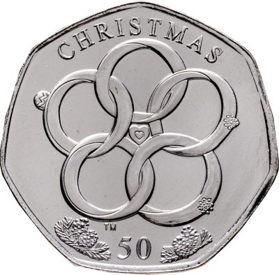купить Остров Мэн 50 пенсов 2025 "Рождество - пять золотых колец"