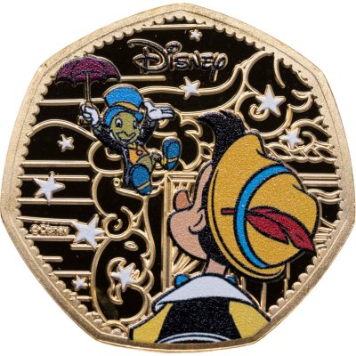 купить Соломоновы Острова 50 центов 2025 «85-я годовщина - Пиноккио. Пиноккио и Джимини Крикет/позолоченная/»