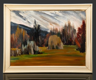 купить Картина "Предзимье", оформленная в раму, художник Ю.М. Бондаренко (1956 г.р.), дерево, картон, масло, СССР, 1987 г.