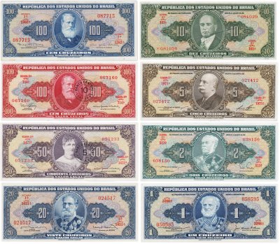 купить Бразилия набор из 8 банкнот 1, 2, 5, 10, 20, 50, 100 крузейро 1944 - 1967