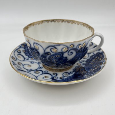 купить Пара чайная "Кобальтовое кружево", автор росписи Славина Н.П., форма "Тюльпан", автор формы Яковлева С.Е., фарфор, деколь, золочение, Ленинградский фарфоровый завод (ЛФЗ), СССР, 1970-1992 гг.