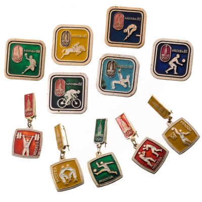 купить Подборка значков с видами спортивных соревнований на Играх XXII летней Олимпиады Москва-1980, СССР, 1980-е гг.