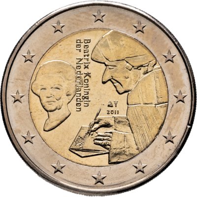 купить Нидерланды 2 евро (euro) 2011 500 лет со дня издания книги «Похвала Глупости» Эразма Роттердамского