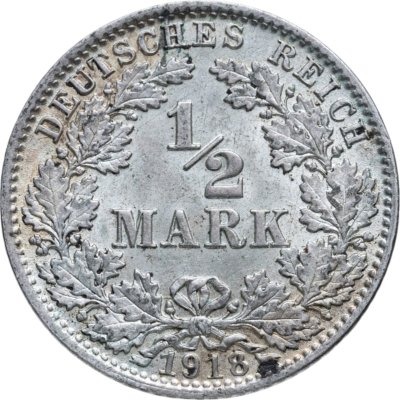 купить Германия 1/2 марки (mark) 1918 Знак монетного двора: "D" - Мюнхен