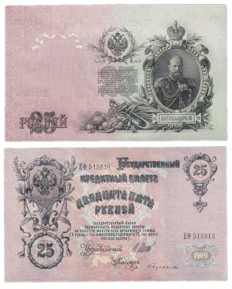 купить 25 рублей 1909 Шипов, кассир Бубякин ПРЕСС
