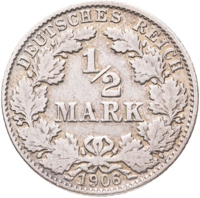 купить Германия 1/2 марки 1906, знак монетного двора: "D" - Мюнхен