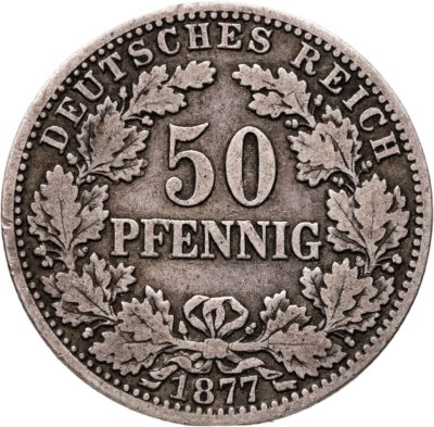 купить Германия 50 пфеннигов (pfennig) 1877 H Венок на аверсе знак монетного двора: "H" - Дармштадт