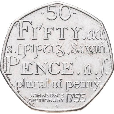 купить Великобритания 50 пенсов (pence) 2005 "250 лет со дня опубликования Словаря Английского языка Сэмюэла Джонсона"