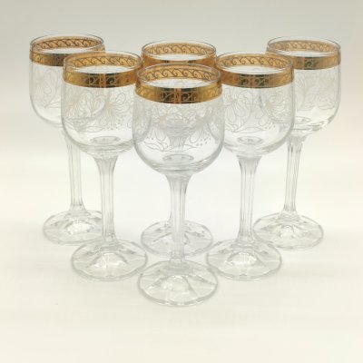 купить Набор из 6-ти бокалов для крепких напитков, украшенных цветочным орнаментом, стекло, золочение, деколь, Чехословакия, 1970-1990 гг.