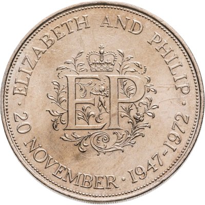 купить Великобритания 25 новых пенсов (new pence) 1972 серебряная свадьба Елизаветы II медно-никелевый сплав