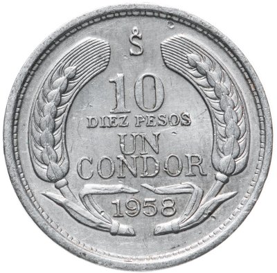 Купить Чили 10 песо (pesos) 1958