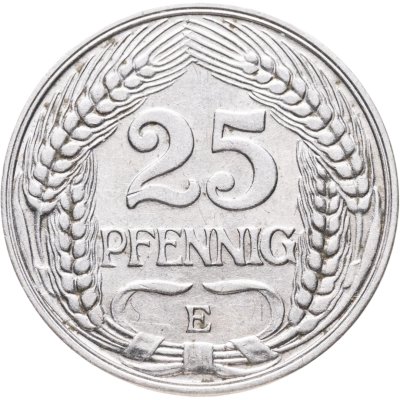 купить Германия 25 пфеннигов (pfennig) 1909 E знак монетного двора: "E" - Мульденхюттен