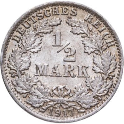 купить Германия 1/2 марки (mark) 1917 знак монетного двора: "А" - Берлин