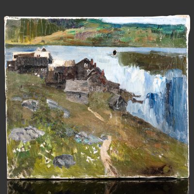 купить Картина "Деревенский пейзаж", неизвестный художник, холст, масло, деревянный подрамник, СССР, 1960-1990 гг.