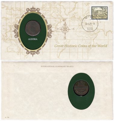 купить Серия «Великие исторические монеты мира» - Австрия 1 крейцер (kreuzer) 1816 O знак монетного двора "O" - Оравица (монета и 1 марка в конверте)