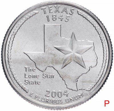 купить США 1/4 доллара (квотер, 25 центов) 2004 P "Штат Техас"
